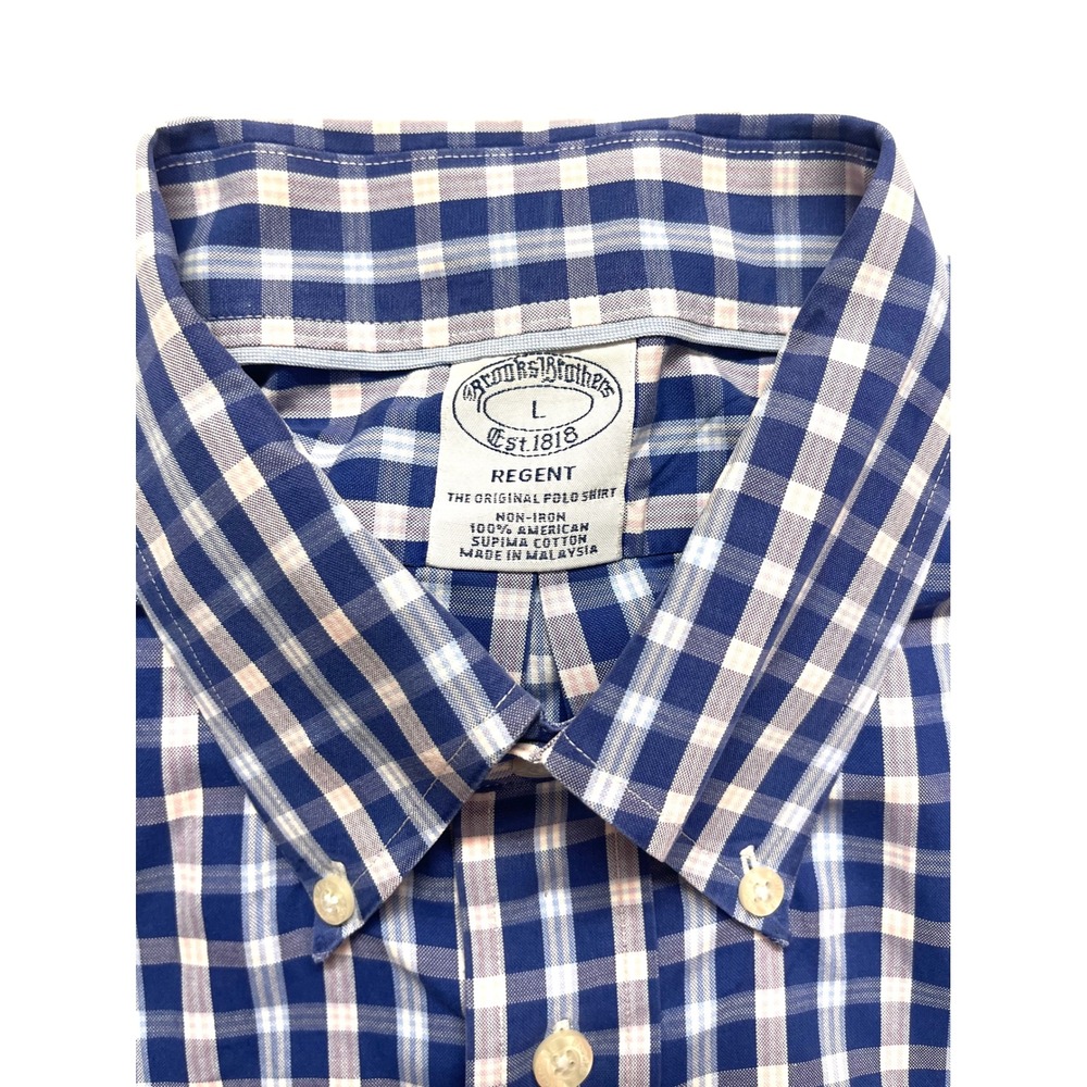 Brooks Brothers Regent Non-Iron Supima Cotton Blue Dress Shirt Mens L 0368